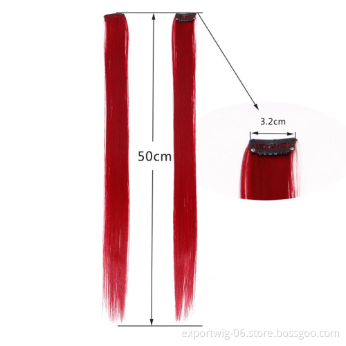 Long Straight colorful 1 Clip In Highlight Rainbow Hair Extensions Streak Pink Synthetic Clip in hair extension